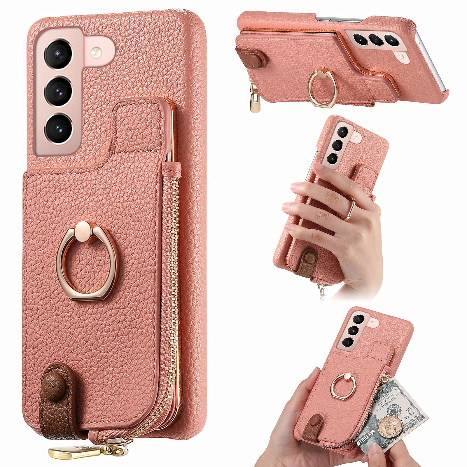 Y3 for Samsung Galaxy S21+ 5G Leather+TPU Ring Kickstand Case Phone Cover with Zipper Pocket Y3 for Samsung Galaxy S21+ 5G Leather+TPU Ring Kickstand Case Phone Cover with Zipper Pocket